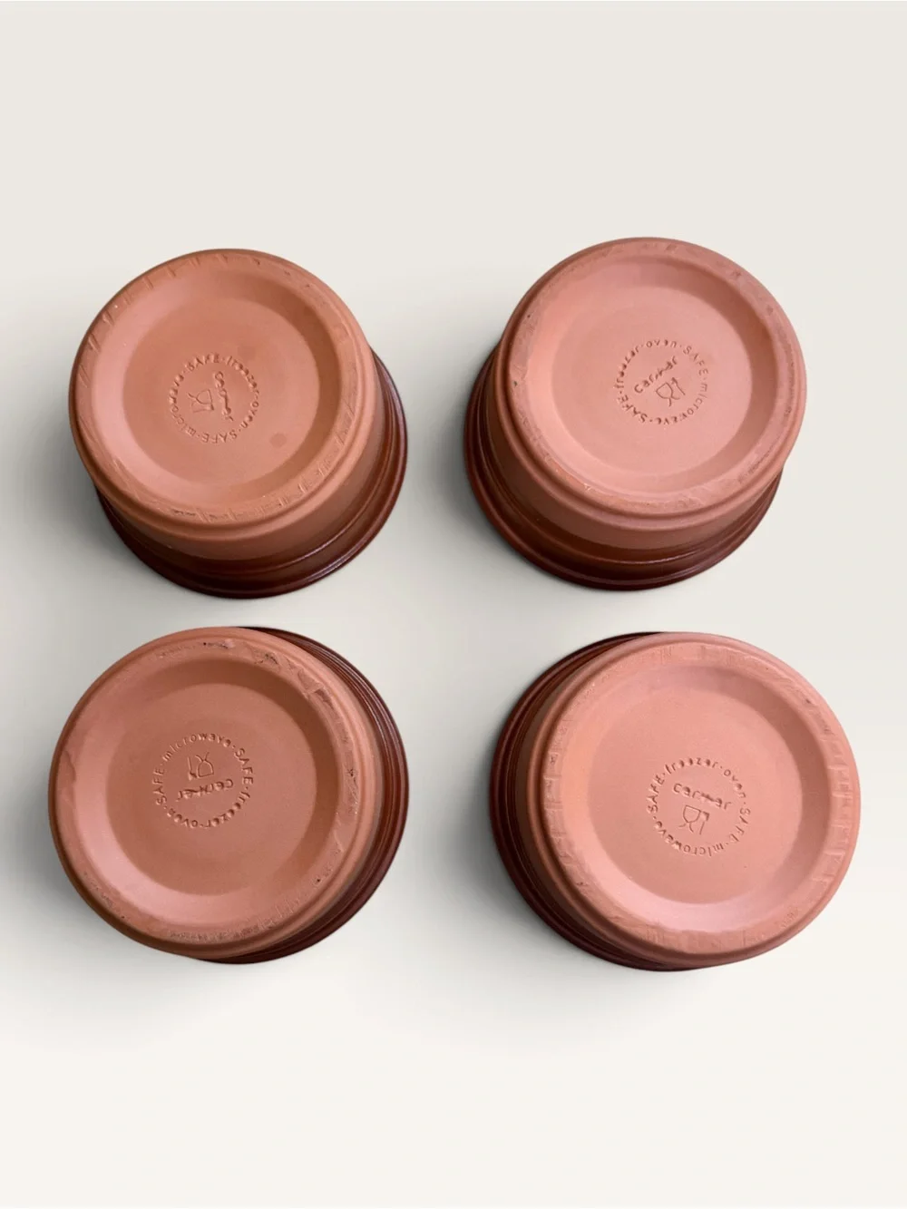 Wooden Four-Bowl Condiment Caddy Featuring Brown Ceramic Insert Dishes